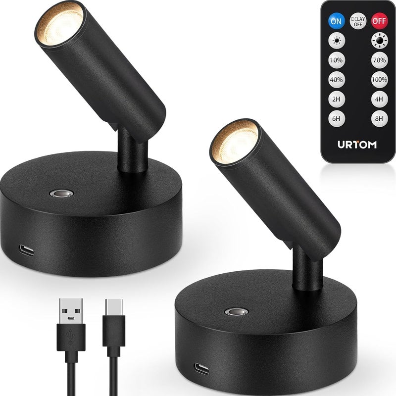 URTOM LED Wireless Spotlights Indoor with Remote Rechargeable Uplights with Timer Dimmable CRI 90+ Picture Light Battery Operated Spot Lights Indoor Accent Uplighting for Plant Reading, 2 Pack - Image 1
